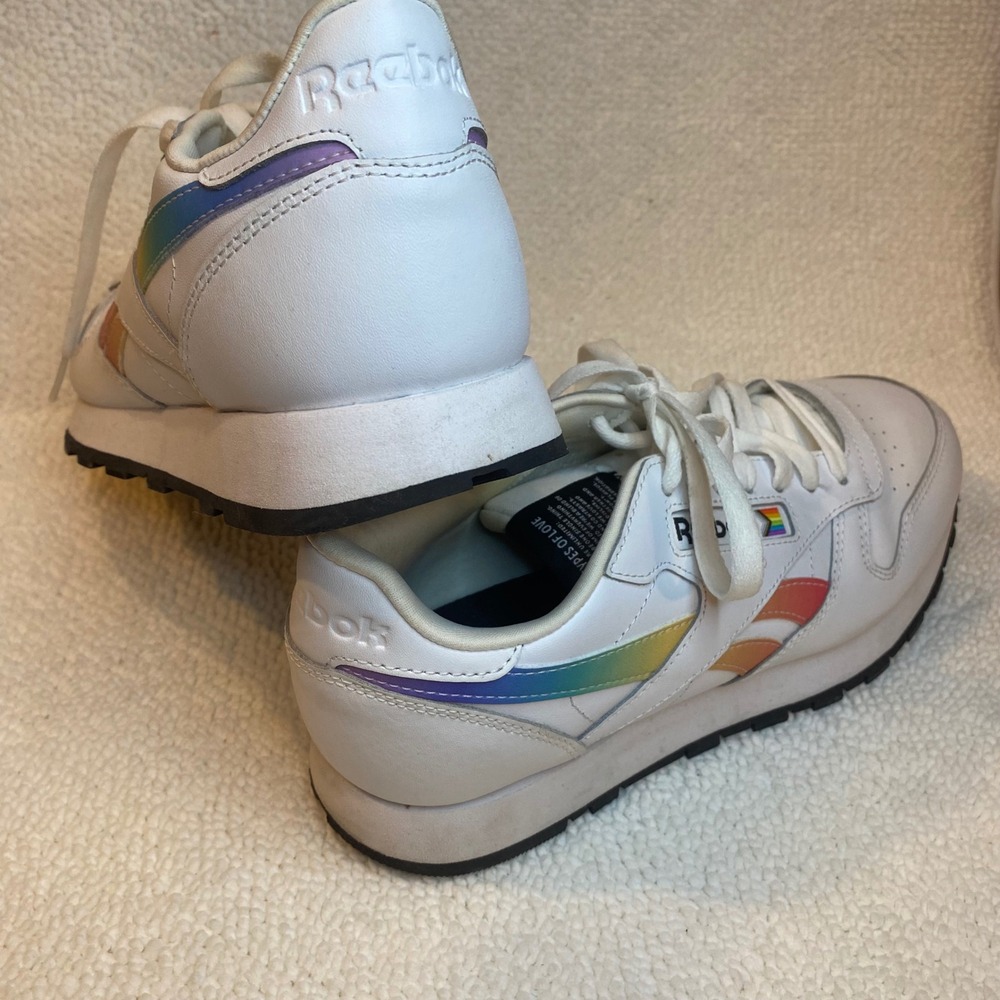 Reebok Classic Leather Pride Rainbow Sneakers Women's White Athletic Shoes 6.5 - Picture 4 of 11